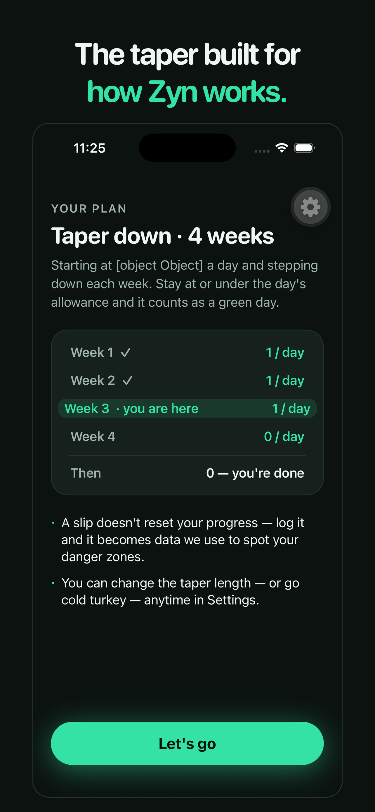Your plan — a 30-day taper or cold-turkey plan matched to you